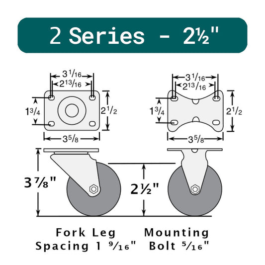 2½" x 1¼" - Plate Mount - 2 Series